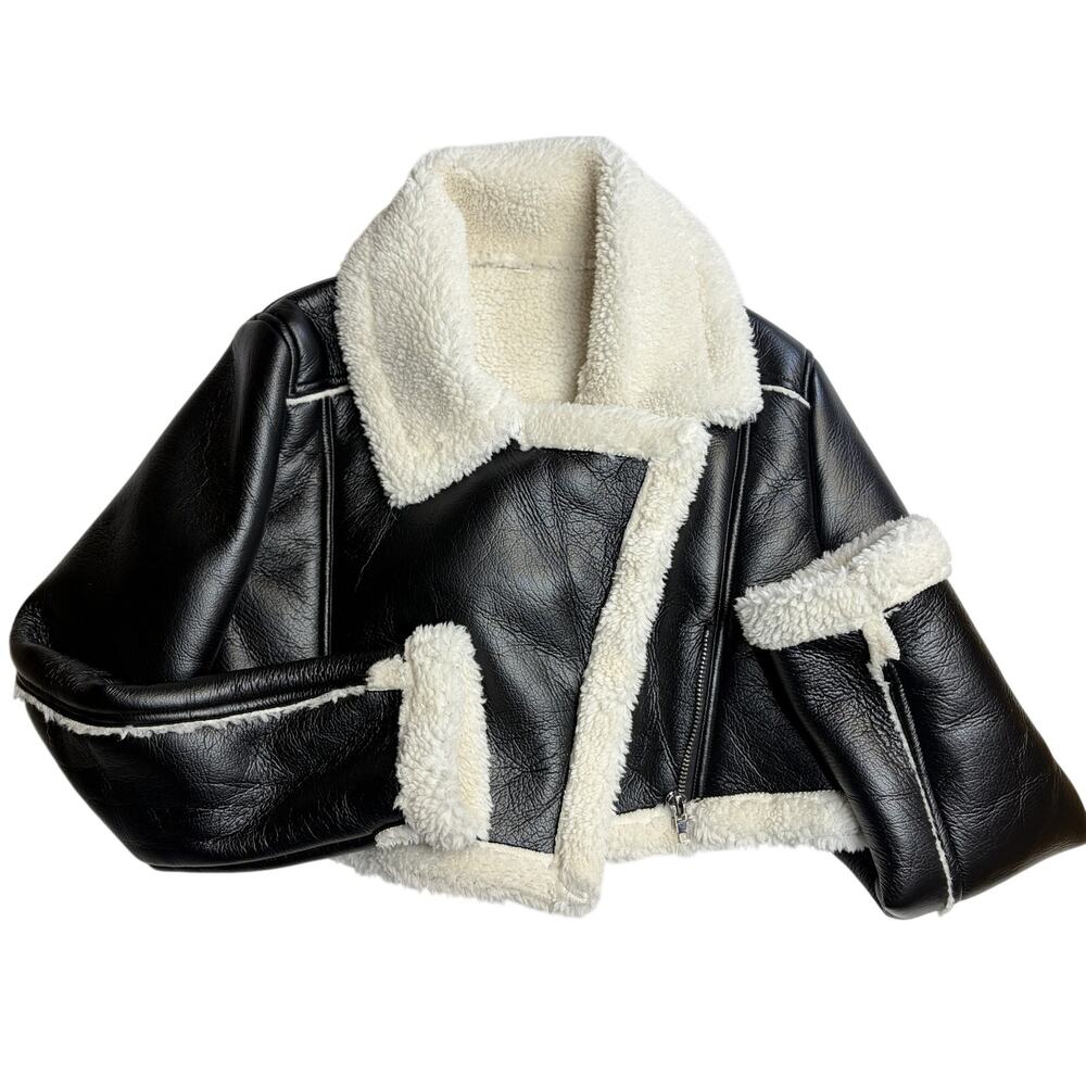 Black and White Faux Leather Shearling